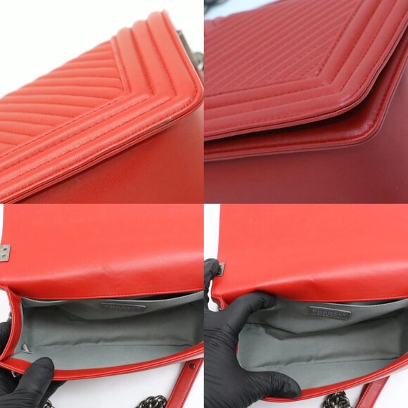 Chanel Medium Chevron Boy Bag - Red - Picture 16 of 16